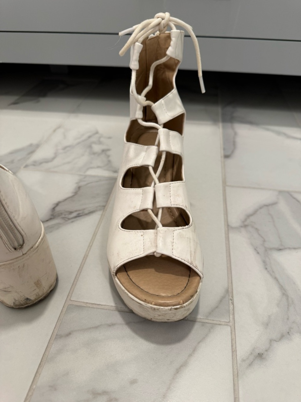 Nasty Gal White Lace-Up Gladiator Wedge Sandals